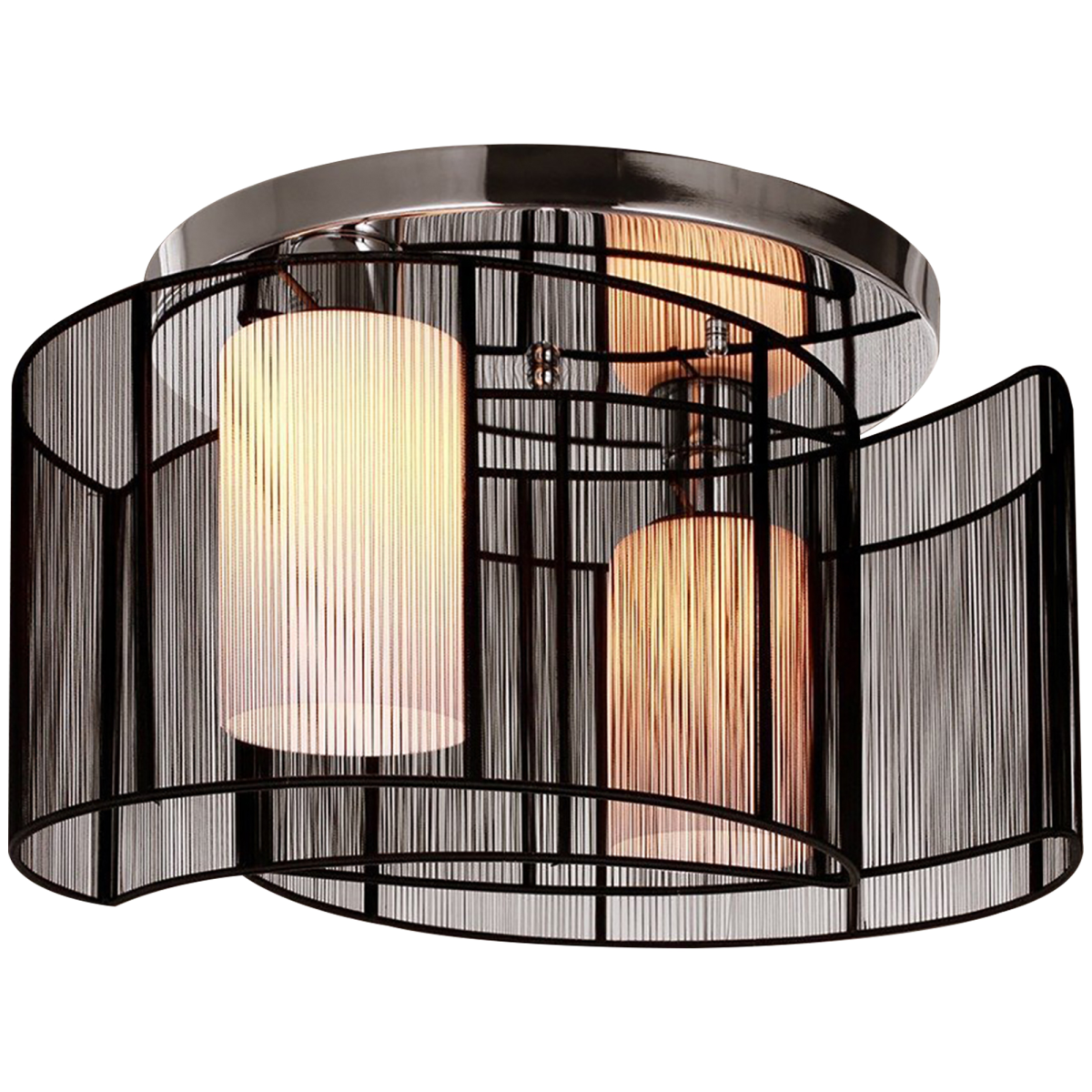 HOMCOM Chandelier, 40 x 25 cm, Chrome/Black Fabric, 2-Light Flush Mount, E27