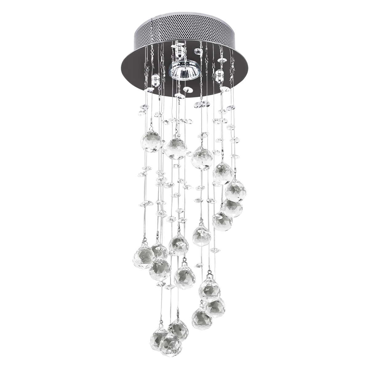 HOMCOM Crystal Chandelier Spiral Rain Drop Silver Crystal Metal with 20 K9 Crystal Glass Ball Droplets, GU10 1 x 50W Bulb Required
