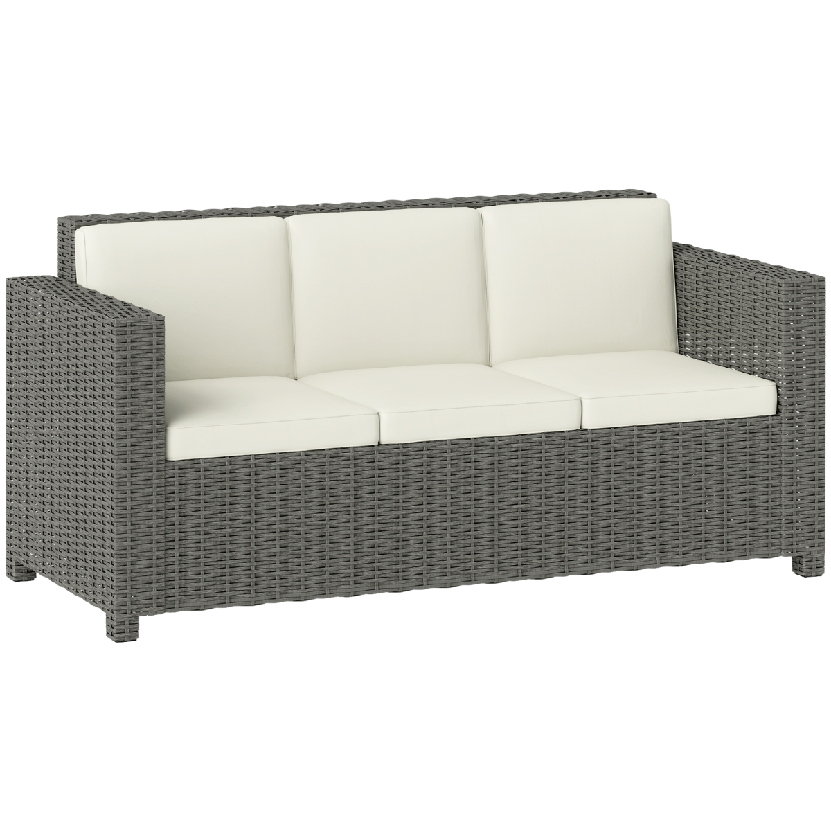 Outsunny 3-Seater PE Rattan Patio Sofa with Cushions, Cream