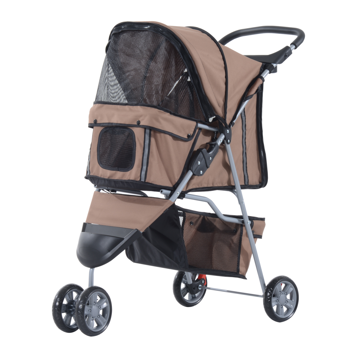 Pawhut 3-Wheel Pet Stroller for Cats and Small Dogs, Brown