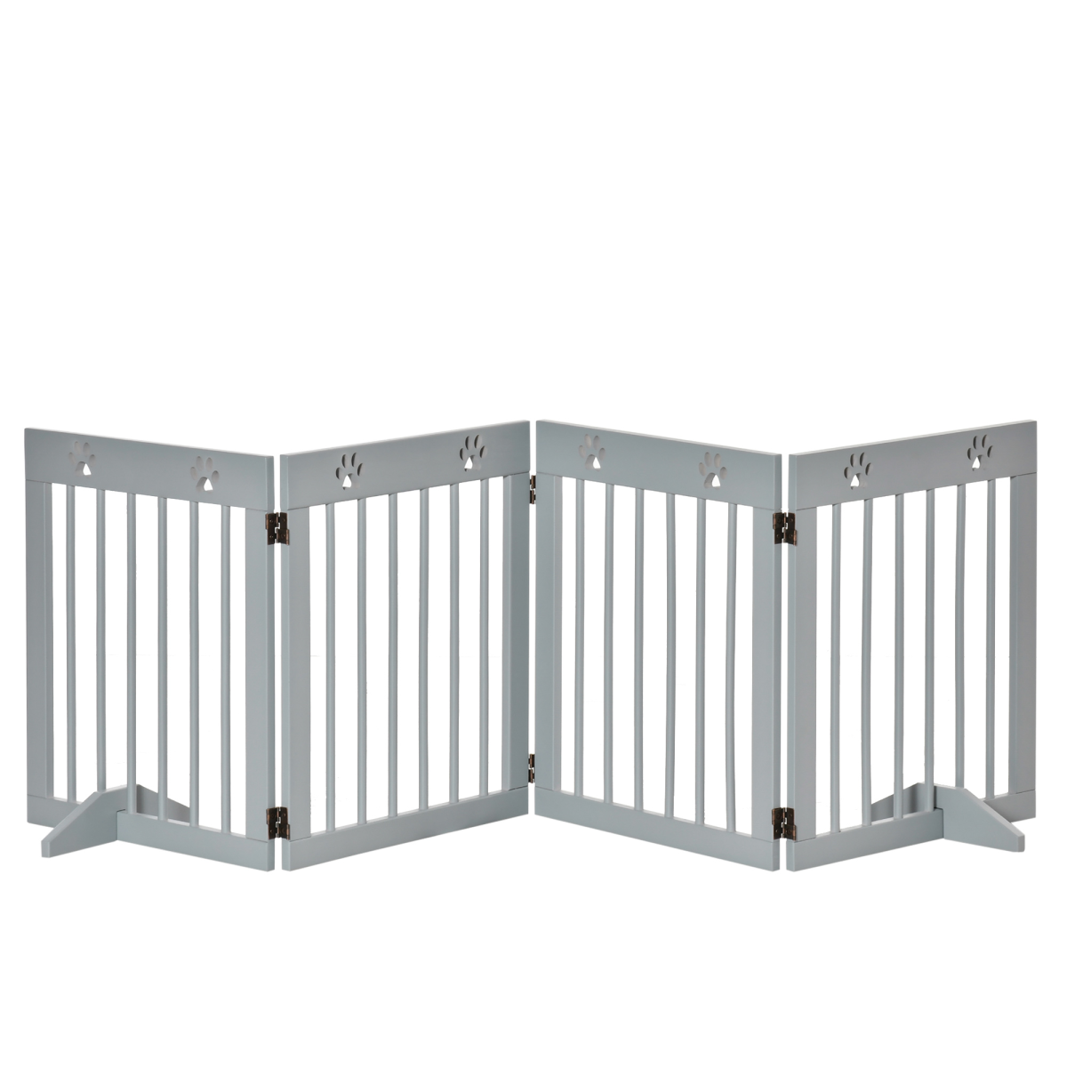 4-Panel Folding Wooden Freestanding Pet Gate with Support Feet