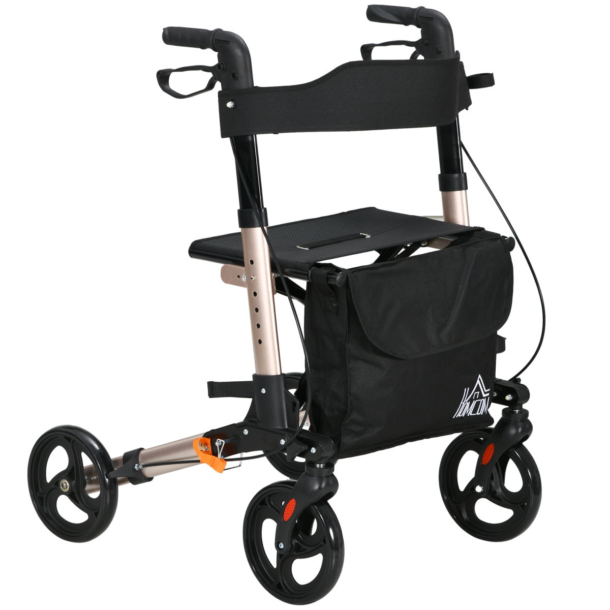 HOMCOM 4-Wheel Rollator Walker with Seat, Adjustable Height, Bag