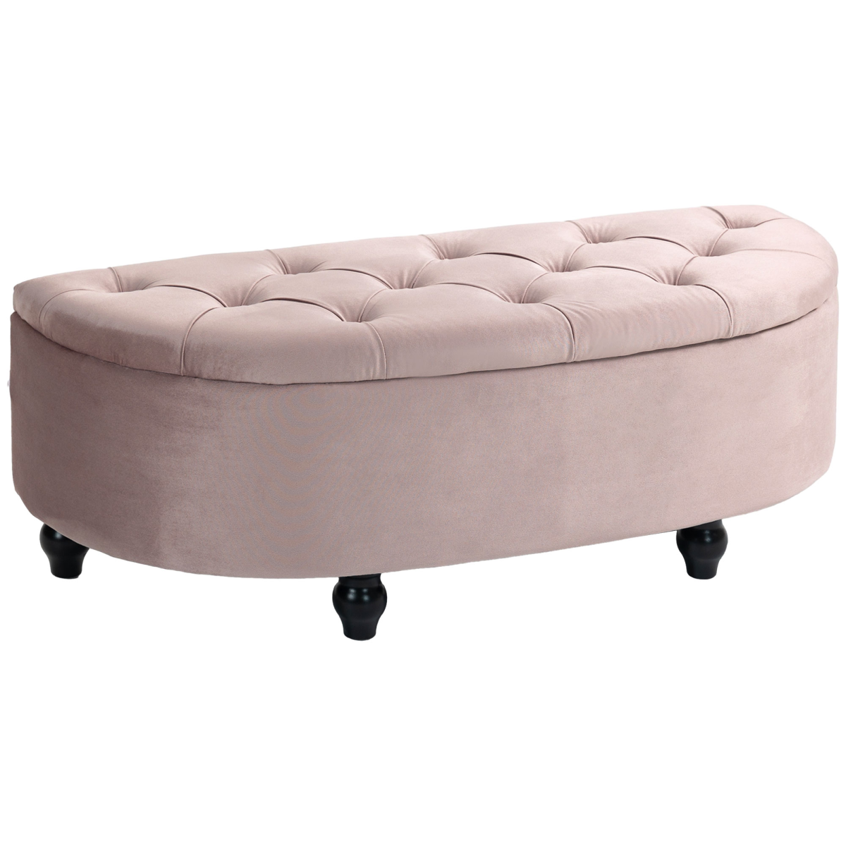 HOMCOM Tufted Semi-Circle Storage Ottoman Bench, Pink