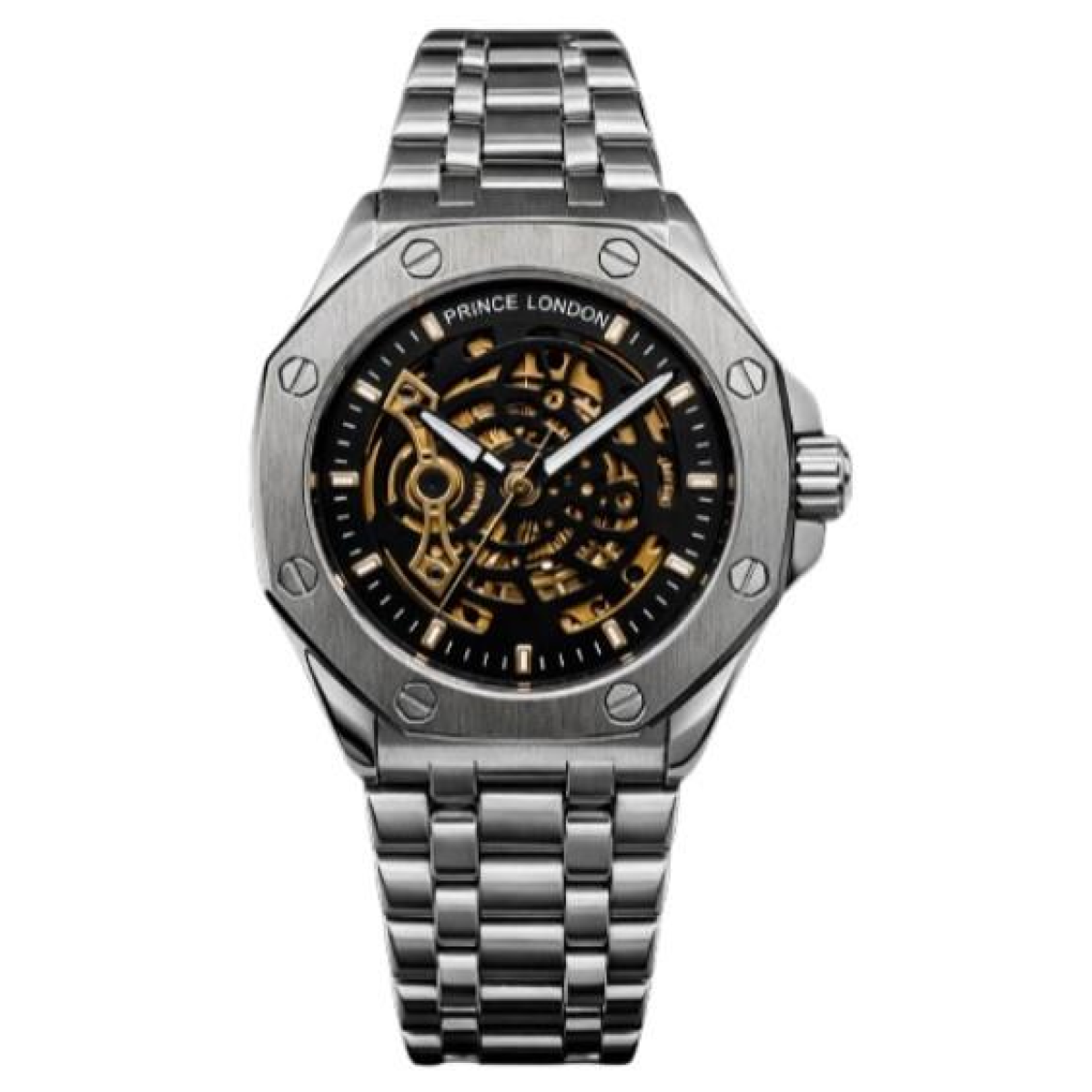 NY London Men's Automatic Octagon Dial Silver/Black Bracelet Watch