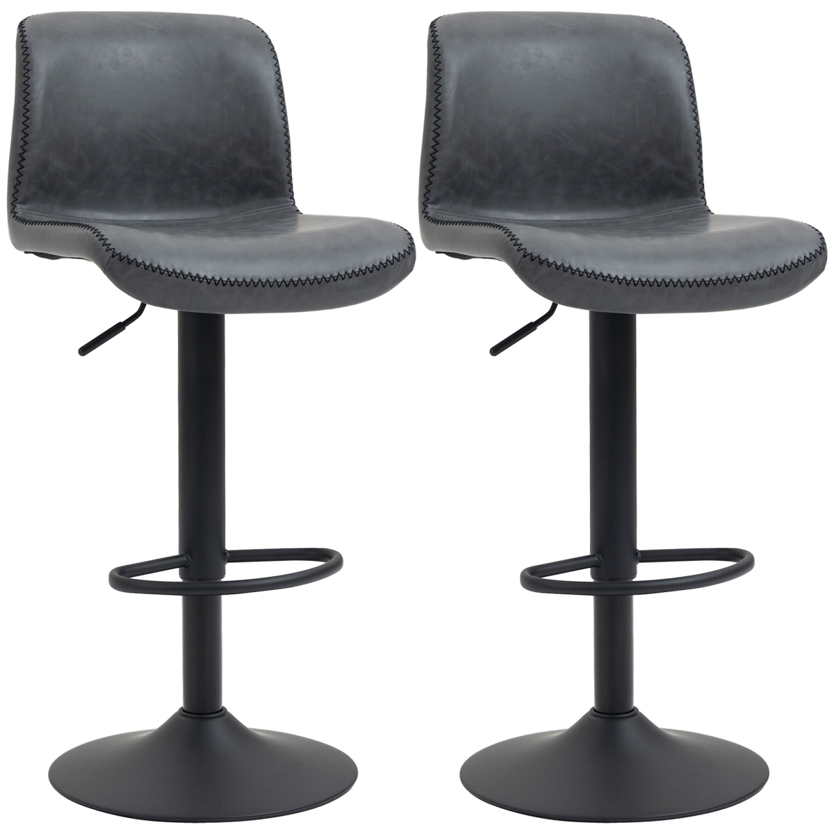 HOMCOM Retro Set of 2 Vintage-Look Faux Leather Adjustable Height Bar Stools