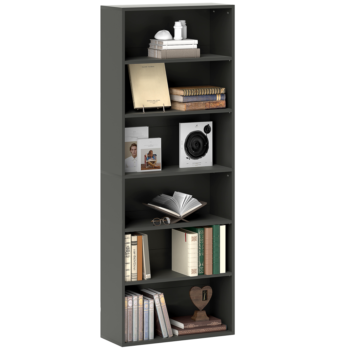 HOMCOM 6-Tier Freestanding Bookcase with Adjustable Shelves, Black