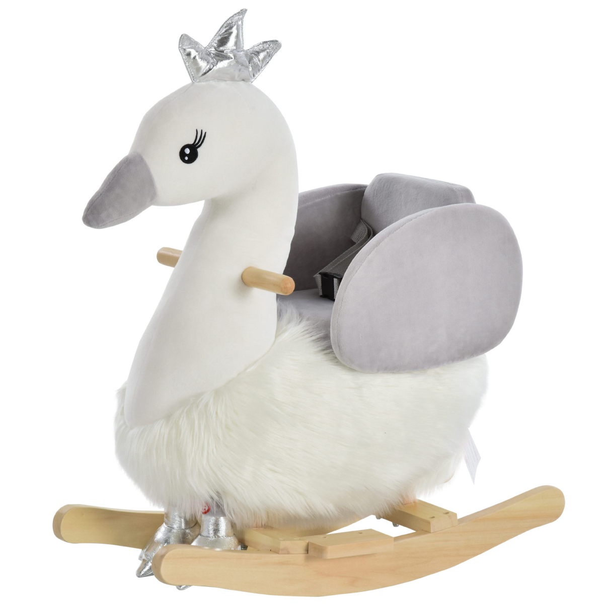 HOMCOM Kids Ride-On Rocking Swan with Sound, Seat Belt & Plush Seat