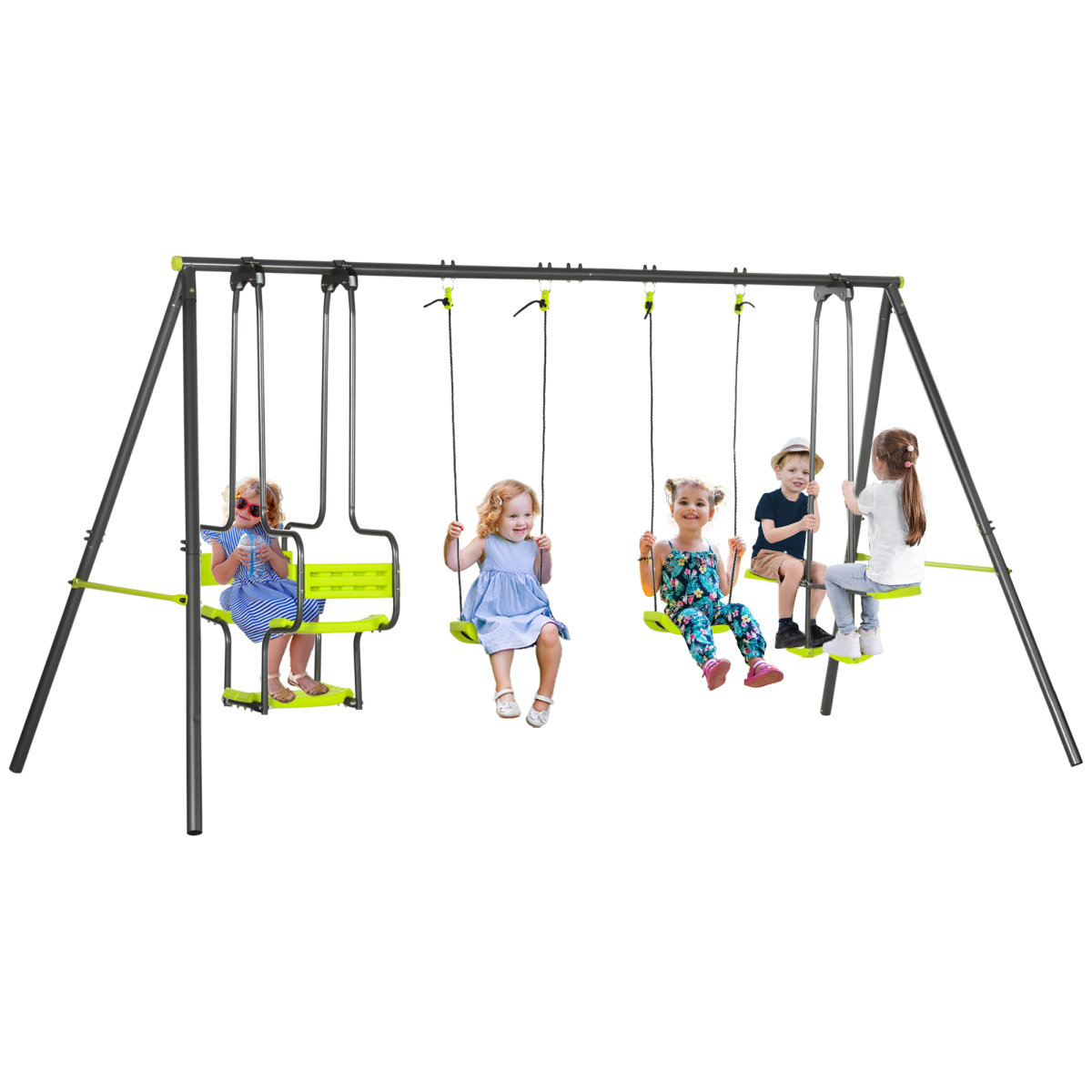 Outsunny Garden Swing Set with Double Swings, Glider, Swing Seats for Outdoor