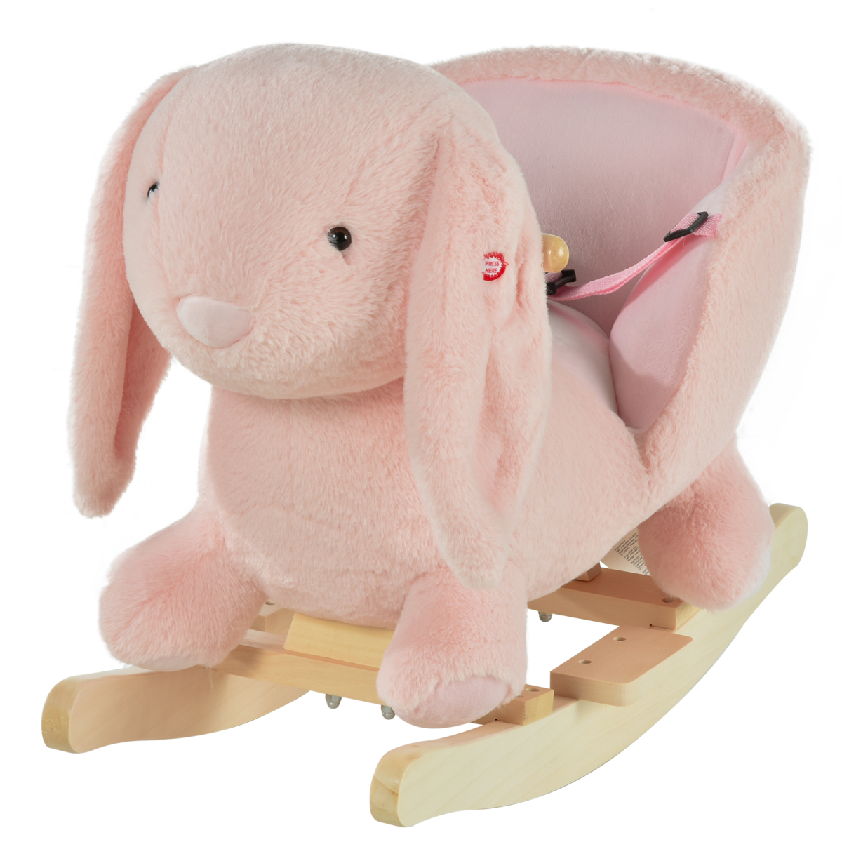 Kids Plush Rocking Rabbit with Sound, Seat Belt & Handlebars