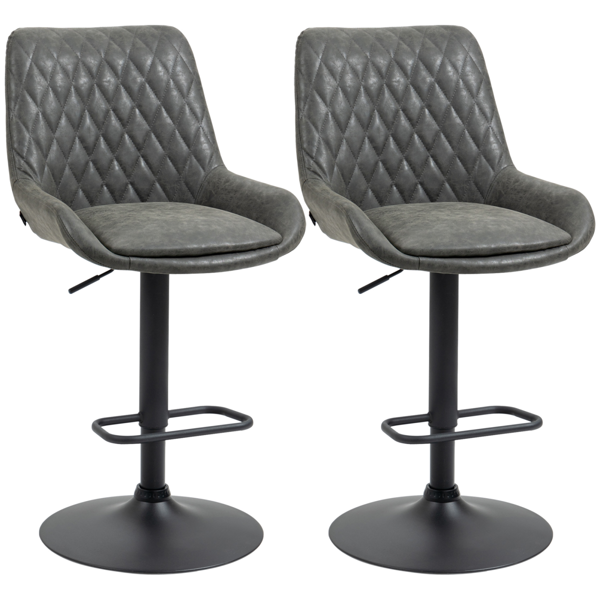 HOMCOM Set of 2 Adjustable 360° Swivel Bar Stools, Grey