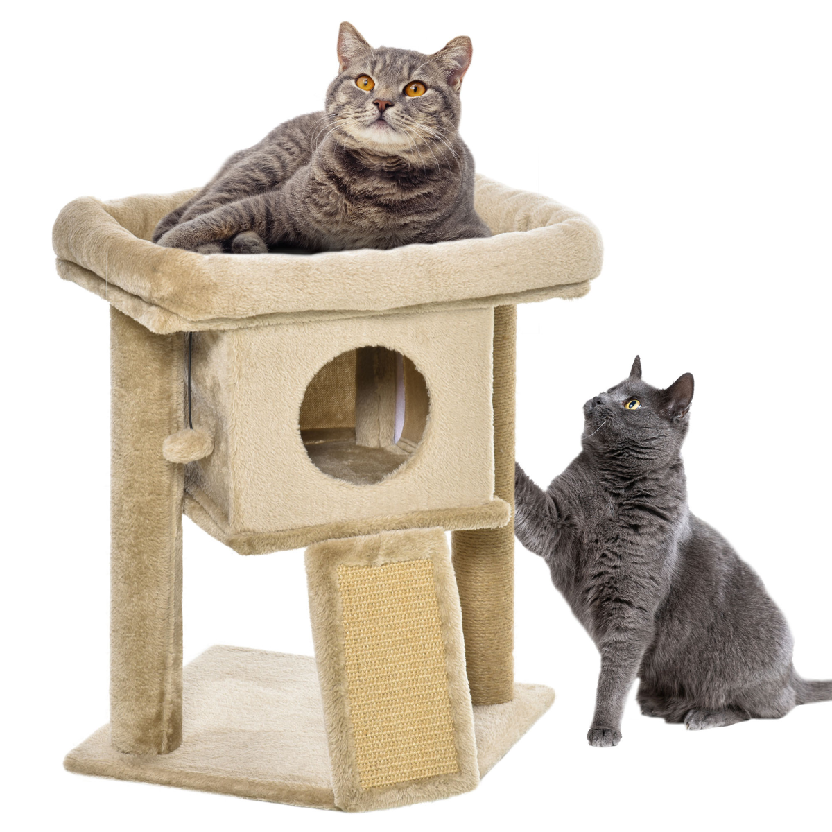 Cat Tree Tower with Jute Scratching Pad, Toy Ball and Cat House, 66 x 38 x 88 cm