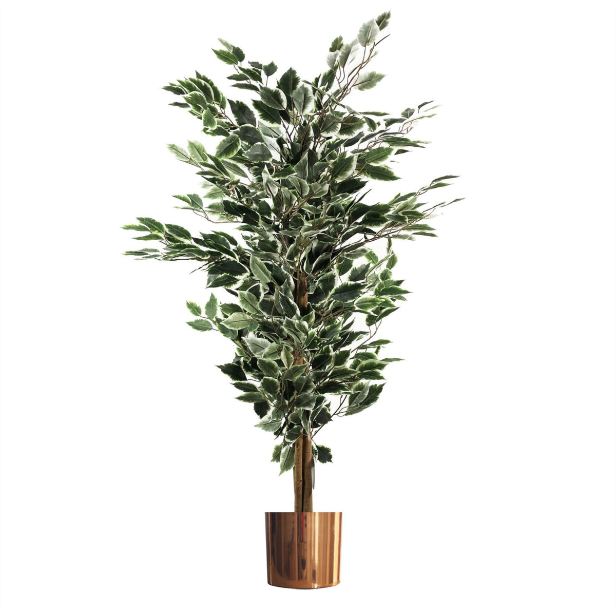 Leaf Artificial Variegated White and Green Ficus Tree with Copper Metal Planter 130cm