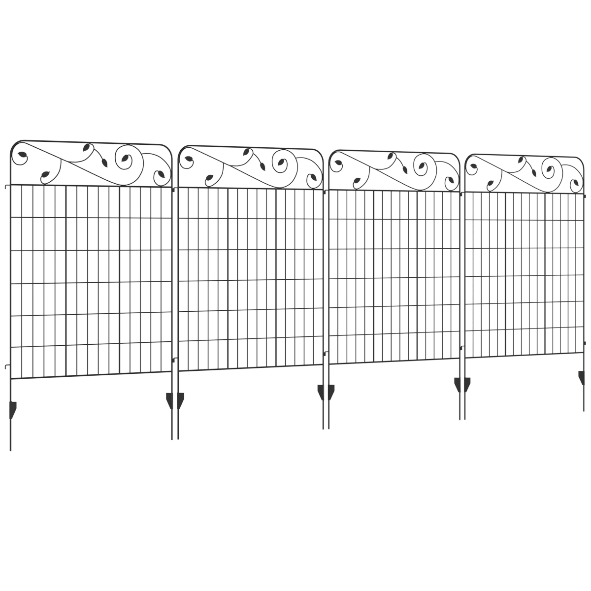 Outsunny 4-Piece Decorative Metal Garden Fence Panels, 43 in x 11.5 ft, Flower Bed Border Edging, Animal Barrier