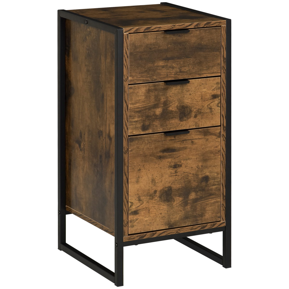Industrial 3-Drawer Storage Chest with Steel Frame, Brown