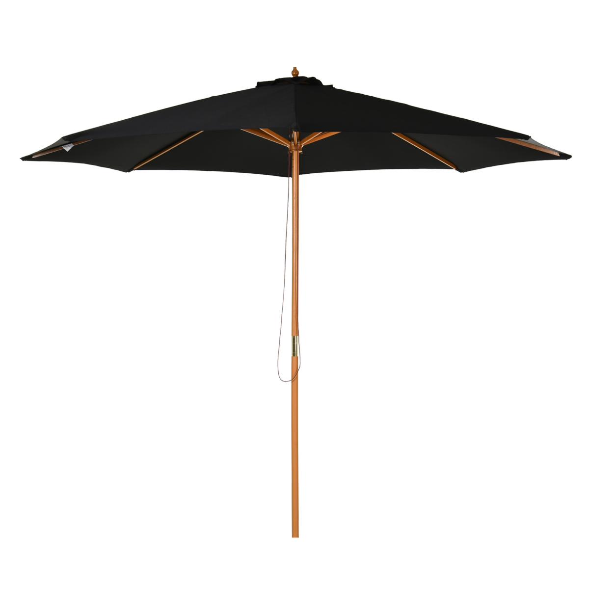 Outsunny Bamboo Wooden Market Patio Umbrella 3 x 2.5 m, Polyester Canopy, Adjustable Angle, Pulley Open and Close, Base Not Included