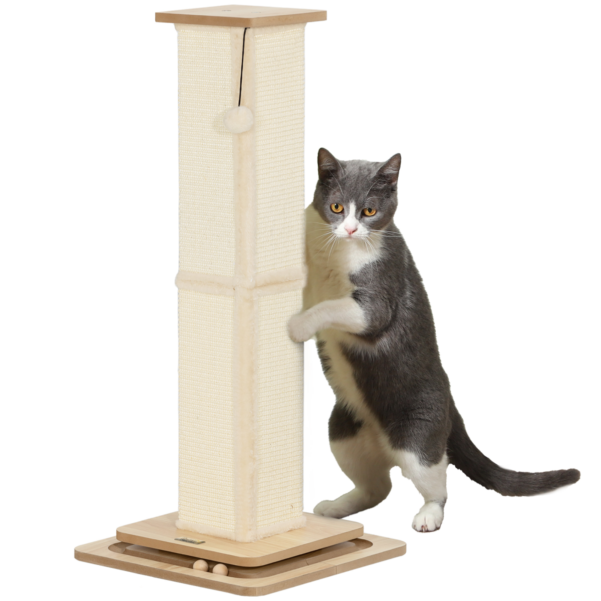 PawHut 87cm 3-in-1 Cat Scratching Post with Track Ball Toy
