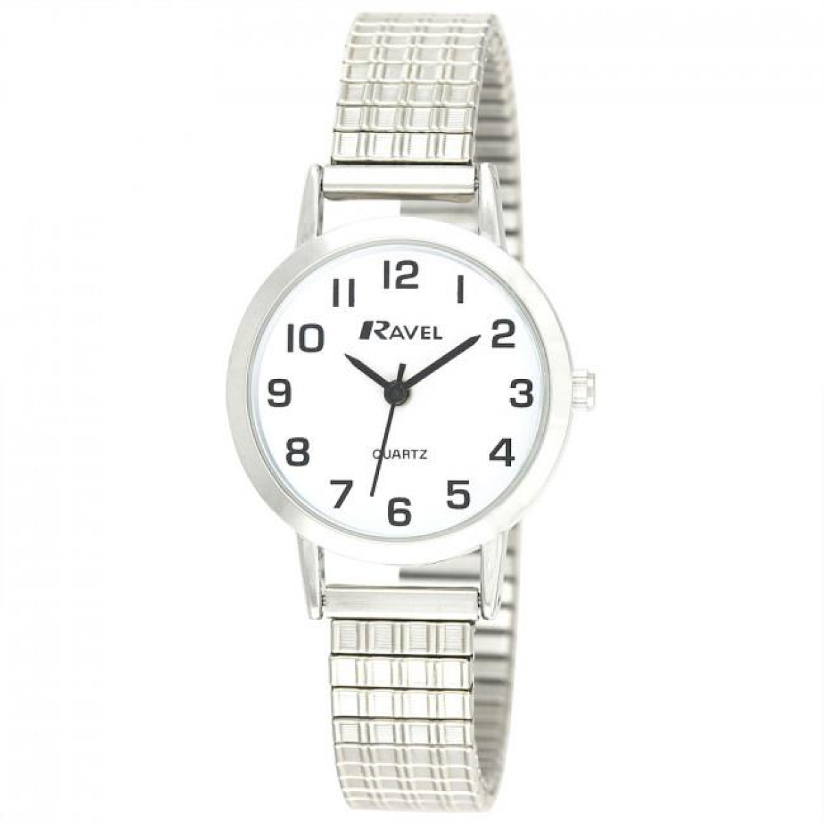 Ravel Womens Chrome White Dial Watch with Slimline Expander Bracelet
