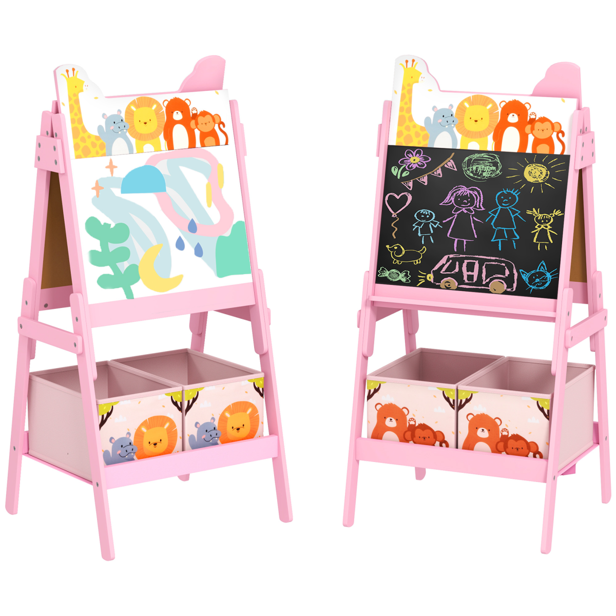 AIYAPLAY Pink 2-in-1 Kids Easel with Whiteboard, Chalkboard & Storage