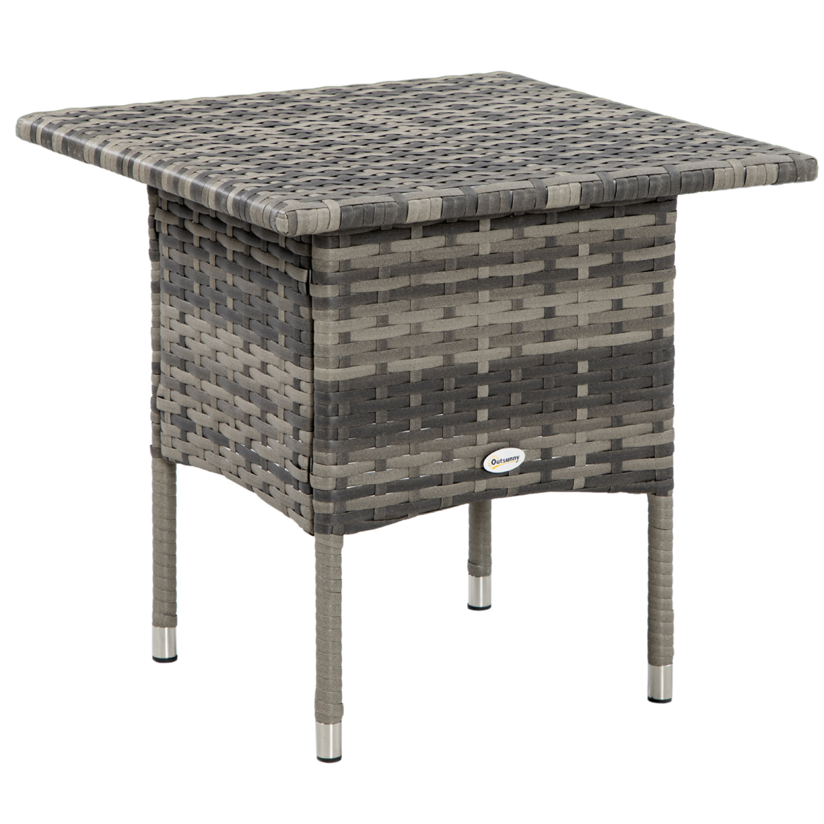 Outsunny PE Rattan Patio Coffee Table with Steel Frame, Mixed Grey