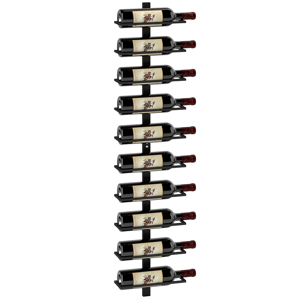 HOMCOM Wall-Mounted 10-Bottle Wine Rack, Black Steel