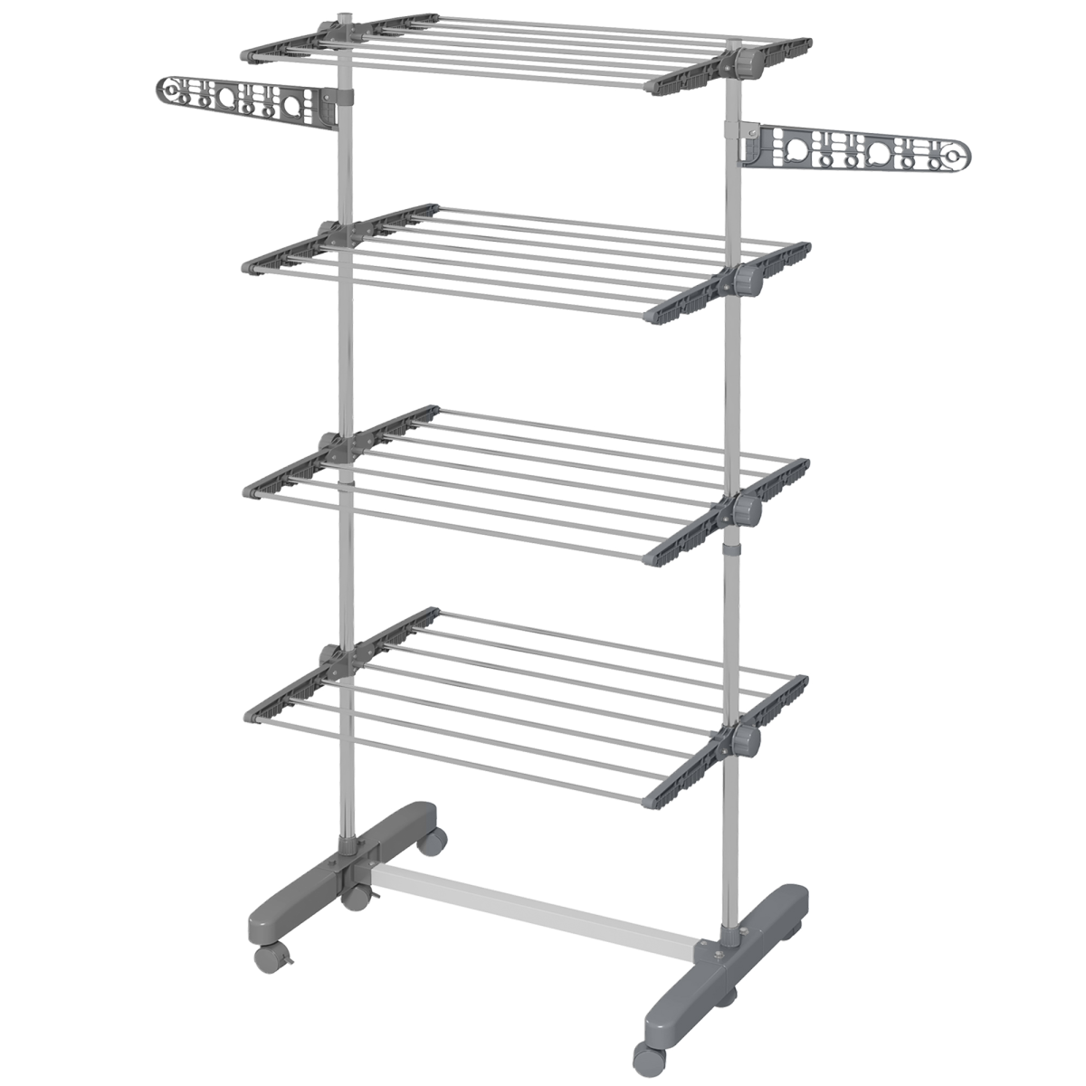 HOMCOM 4-Tier Stainless Steel Clothes Airer with Wheels, Grey