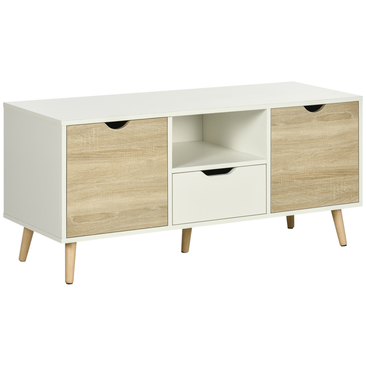 Modern TV Unit Cabinet Stand for TVs up to 50in with Open Shelf, Drawer and 2 Cupboards