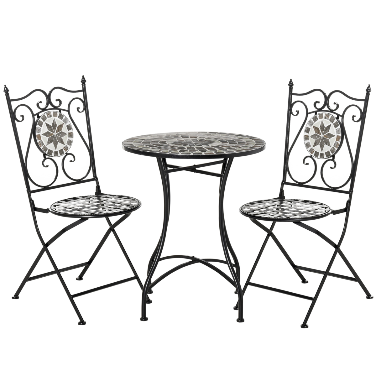 Outsunny 3-Piece Mosaic Tile Garden Bistro Set with Folding Chairs