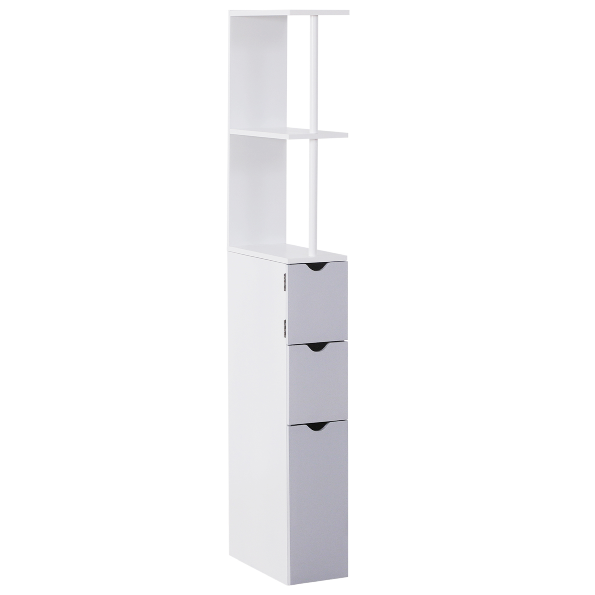 Tall Slim Bathroom Storage Cabinet with Shelves and Drawers, White