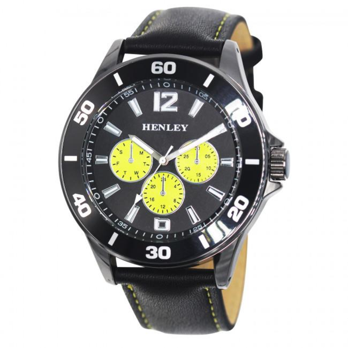 Henley Men's Polished Gun Sports Watch with Coloured Stitching and Multi-Eye Dials
