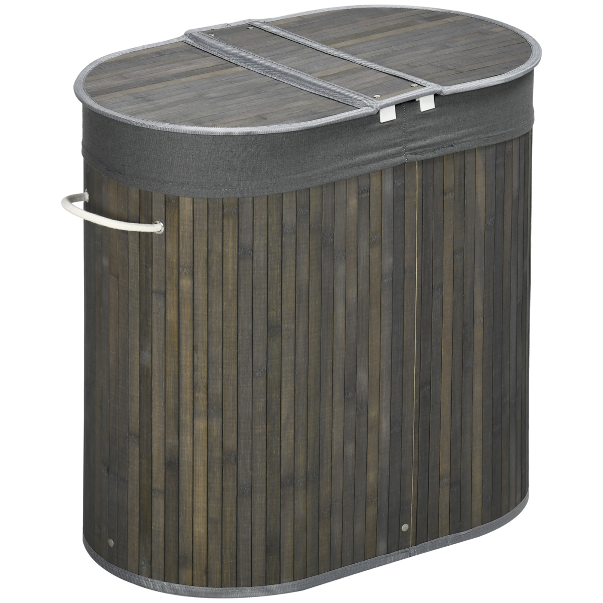 100L Bamboo Laundry Hamper with Lid, 2 Compartments, Grey