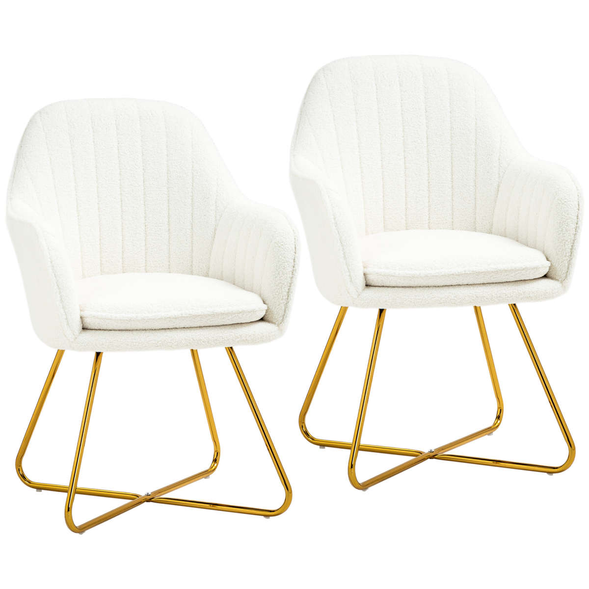 HOMCOM Set of 2 Cashmere Accent Chairs with Steel Legs, Cream White