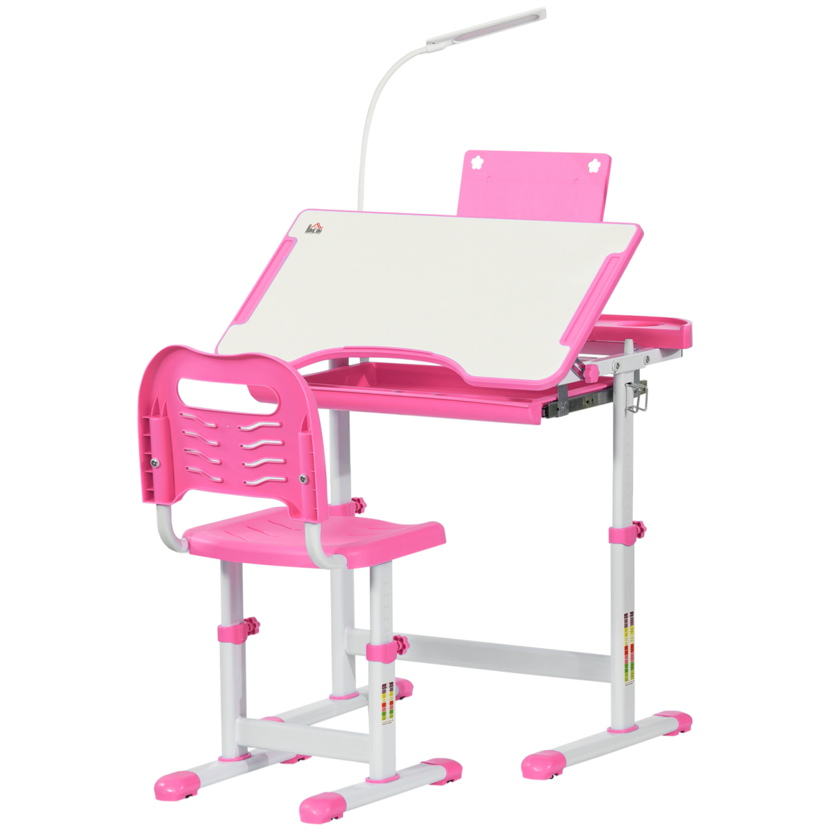 Kids Study Desk and Chair Set with Adjustable Height, Storage Drawer, Pen Box, Reading Board, Cup Holder and Table Lamp