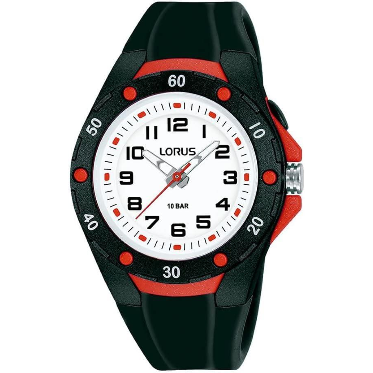 Lorus Children's Watch White Dial Black Silicone Strap R2377NX9