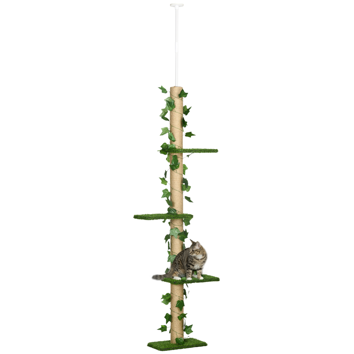 202-242cm Adjustable Floor-to-Ceiling Cat Tree, Green, Anti-Slip Kit