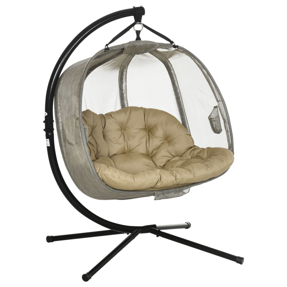 Outsunny 2-Seater Double Hanging Egg Chair with Cushion, Brown