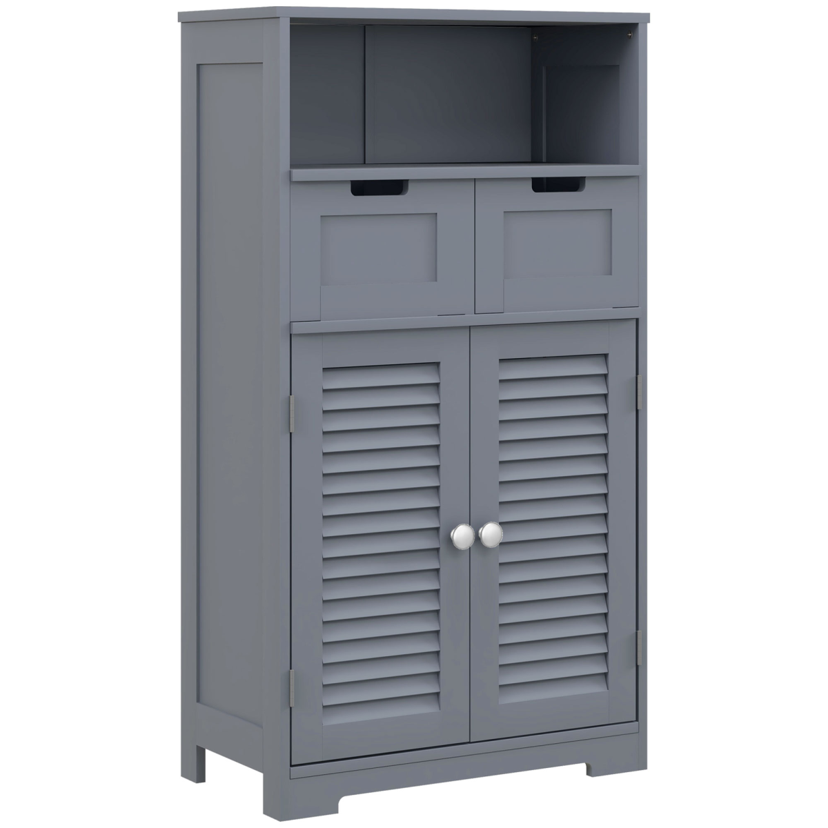kleankin Grey Bathroom Storage Cabinet with Louvred Doors and Drawers