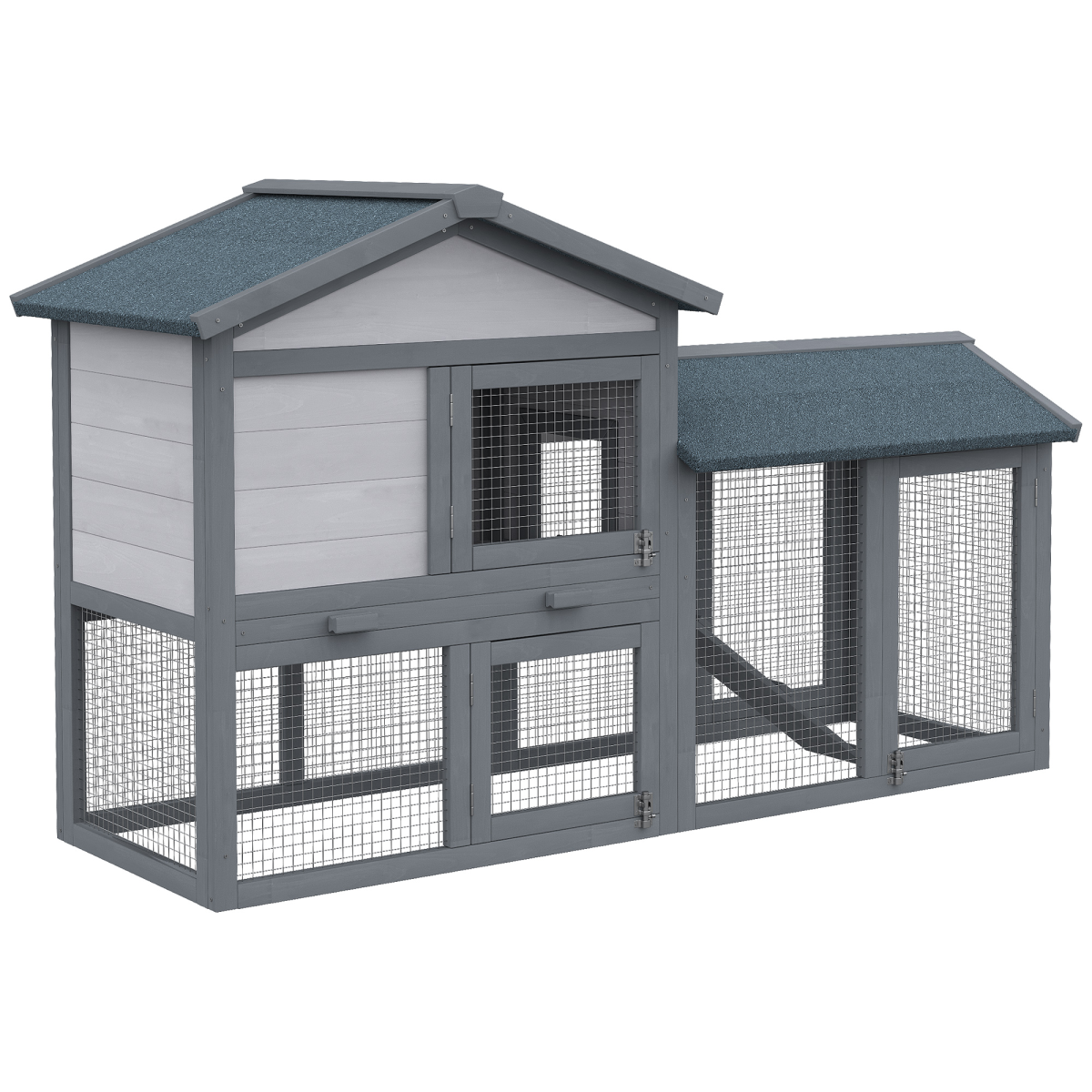 PawHut 5ft Wooden Rabbit and Guinea Pig Hutch with Run, 2-Tier Outdoor Pet Cage