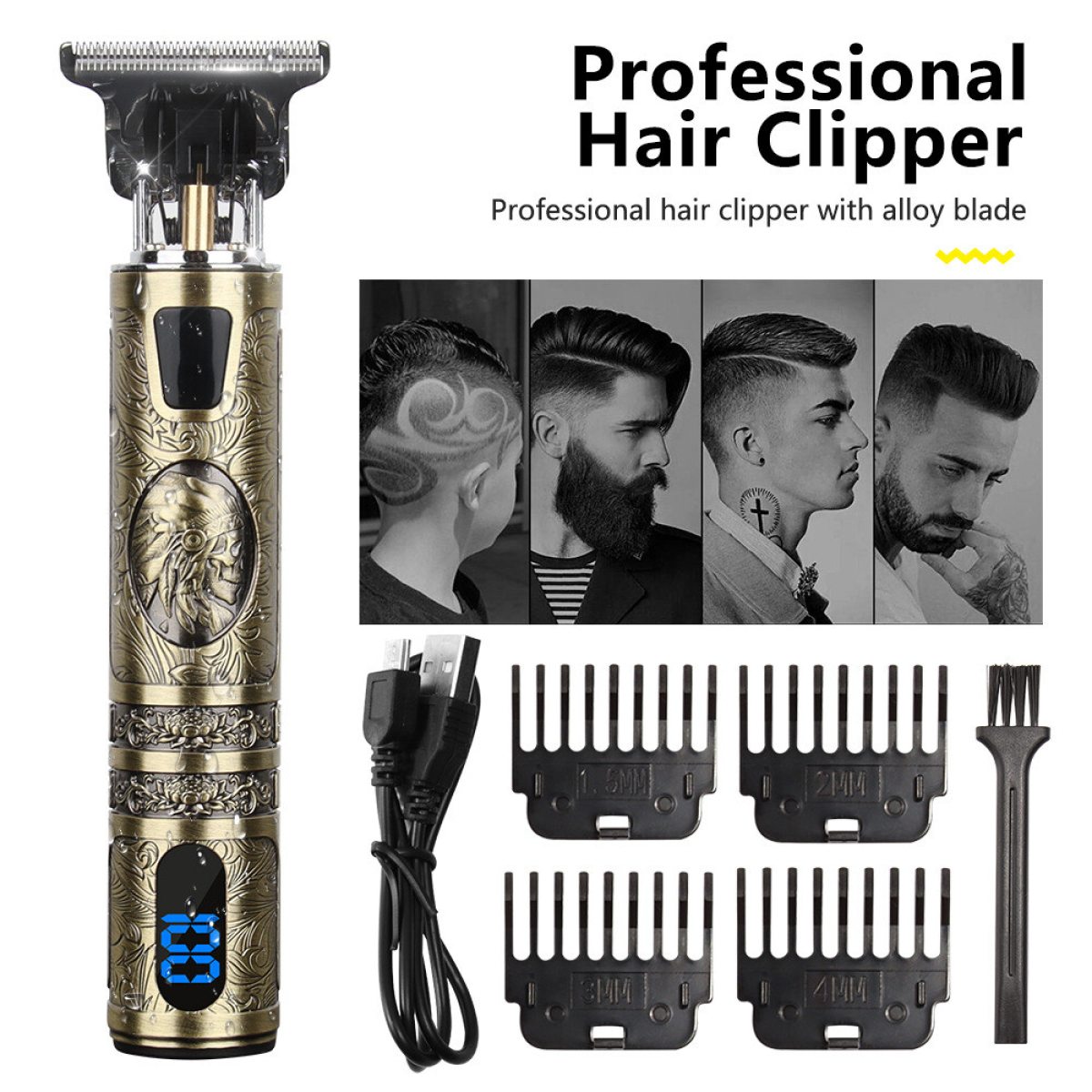 USB Rechargeable Cordless Hair Clippers Beard Trimmer Kit for Men