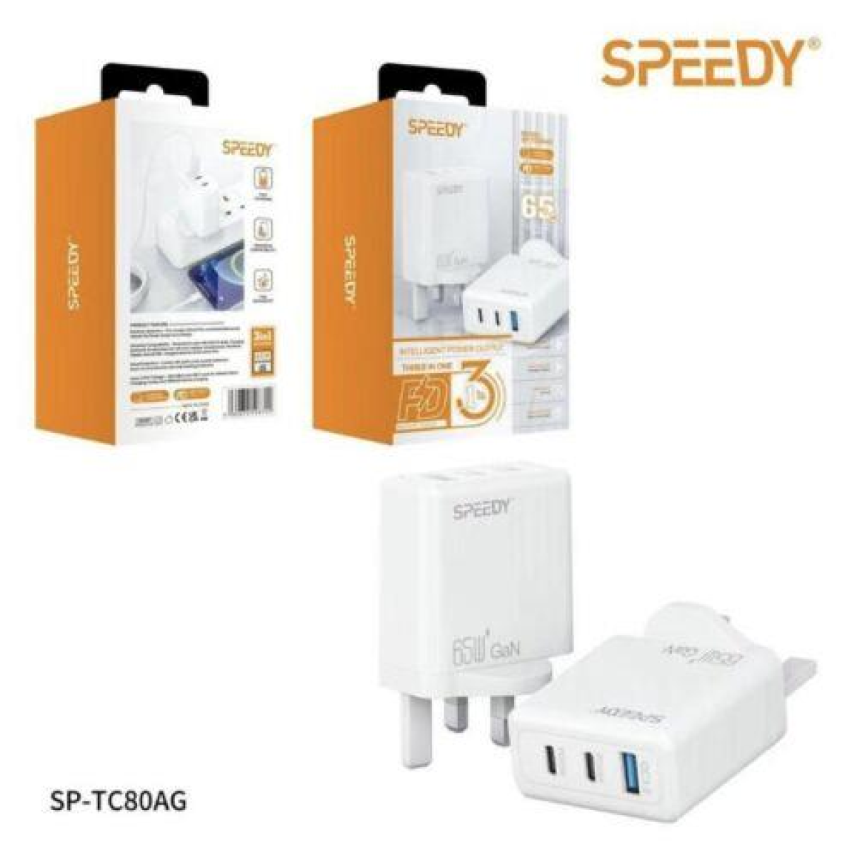 Ven-Dens 65W GaN 3-Port USB and USB-C Multi Port Charger Plug