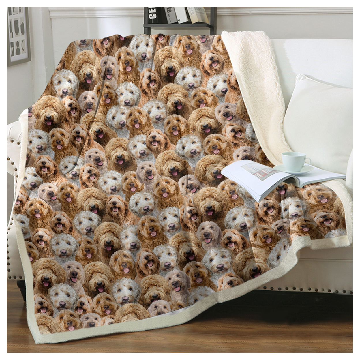 Cockapoos Fleece Blanket, Reversible Sherpa and Flannel Throw, 50 x 60 Inches, Cute Puppy Dog Animal Pattern