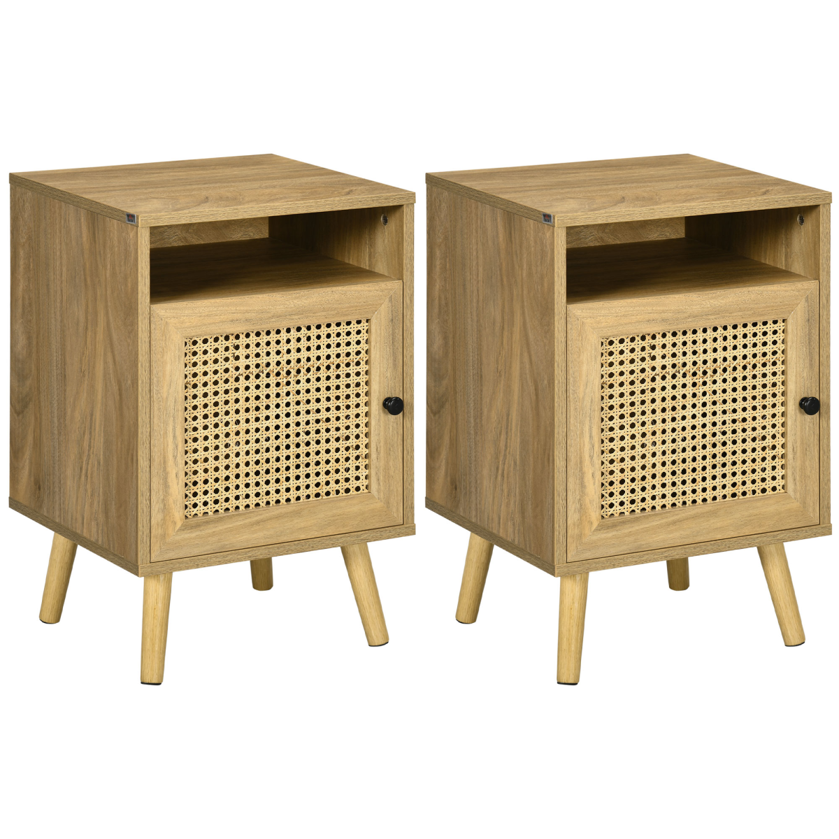 HOMCOM Rattan Nightstand with Cabinet and Shelf, Bedside Table