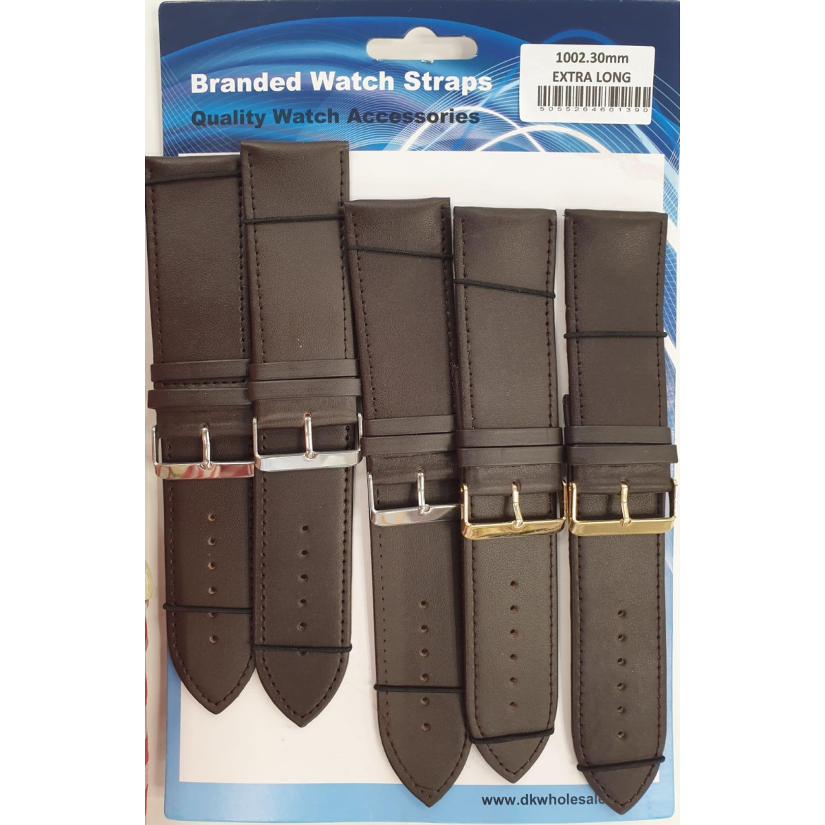 Brown Leather Extra Long Watch Straps Pack of 5, 28mm, 1002BR
