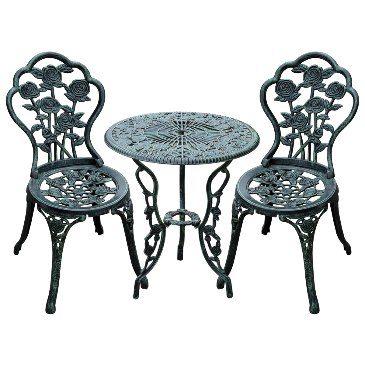 Outsunny 3-Piece Cast Aluminum Bistro Set, Antique Green
