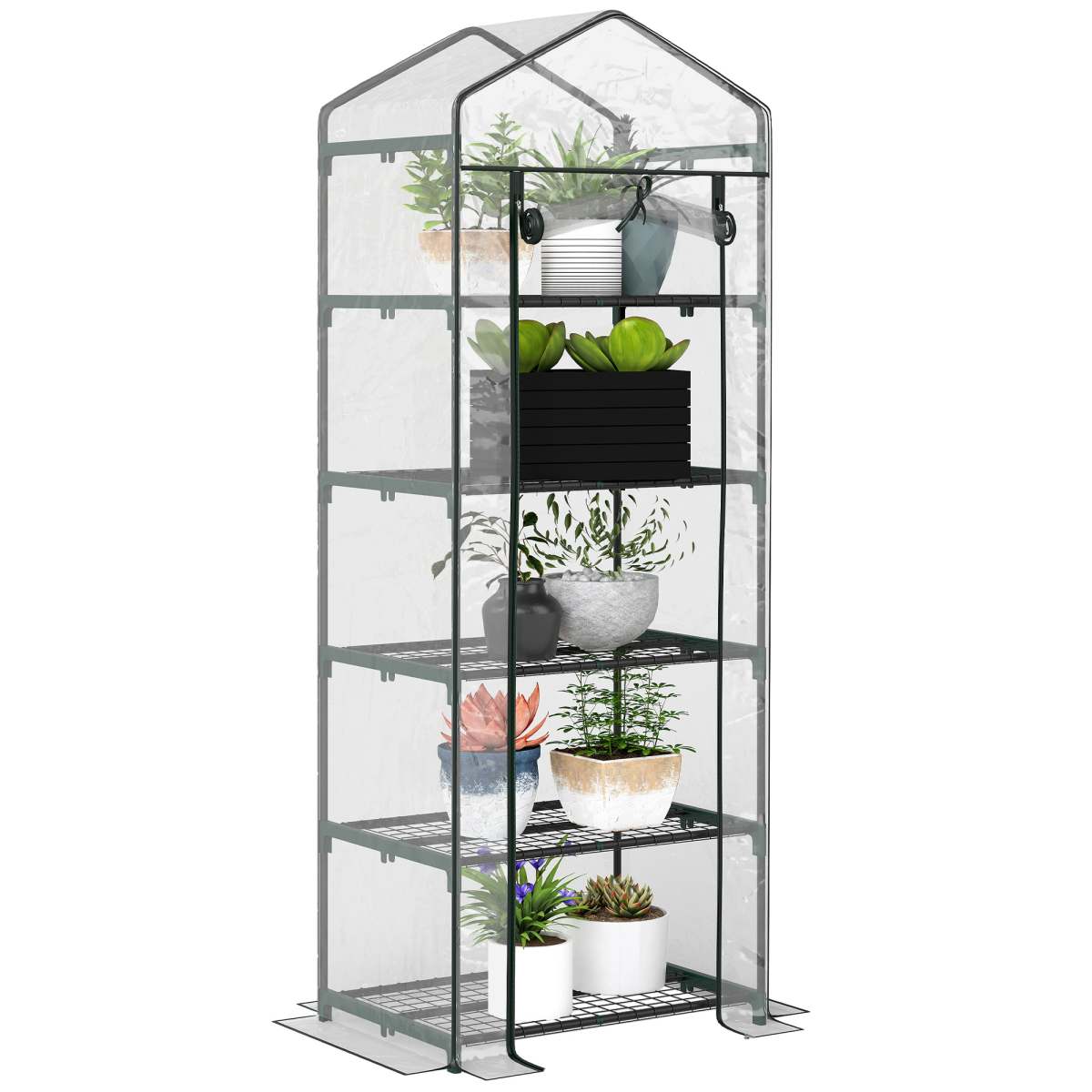 Outsunny 5-Tier Outdoor Greenhouse with Steel Frame, Transparent PVC Cover, Zipped Door, 69 x 49 x 193 cm