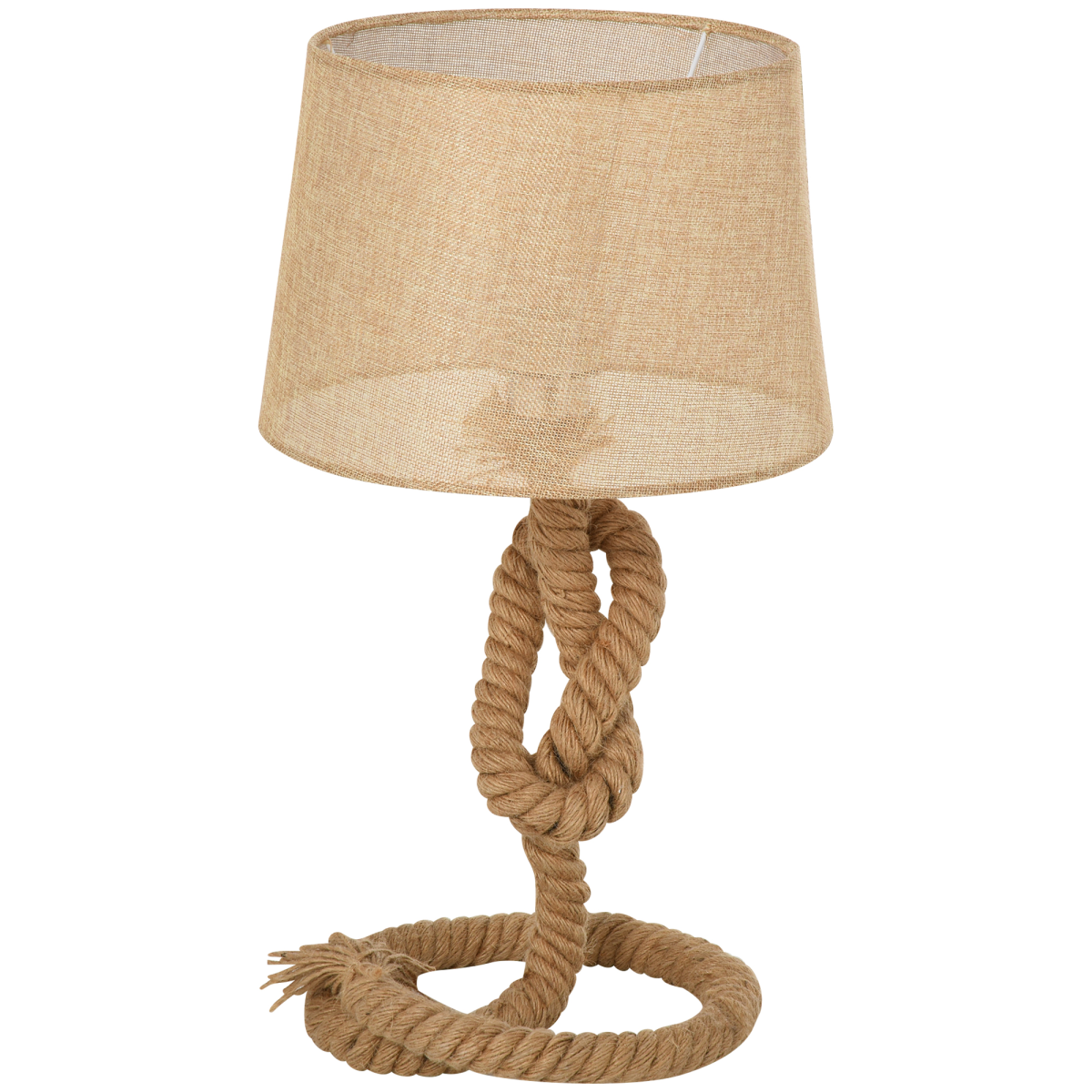 Beige Hemp Rope Table Lamp with Linen Shade, Nautical-Inspired, British Standard Plug, E27 Bulb Required, HOMCOM
