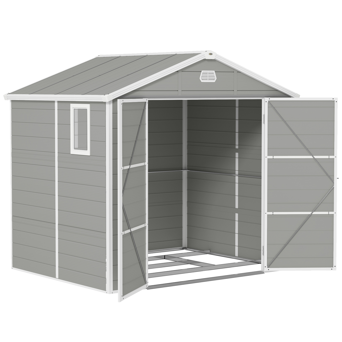 Outsunny 8 x 6ft Garden Storage Shed with Foundation Kit, Light Grey