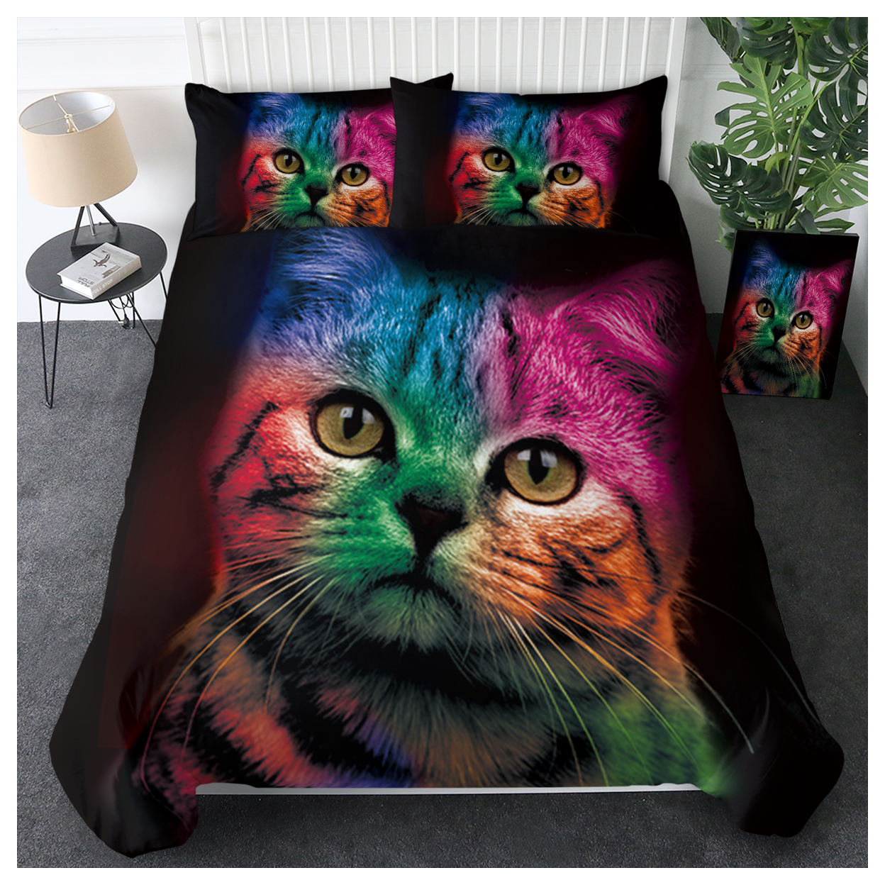 Cute Cat Pattern 3 Piece Duvet Cover Set for Single Bed with 2 Pillow Shams