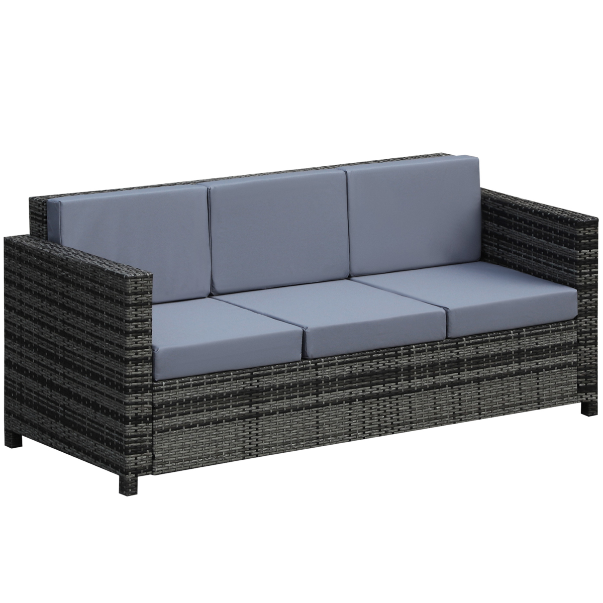 Outsunny 3-Seater Weather Resistant Grey Rattan Outdoor Garden Sofa with Cushions