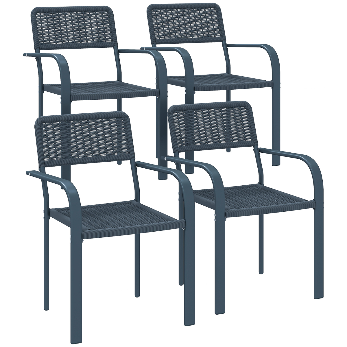 Outsunny Set of 4 Stackable Rattan Effect Garden Chairs, Dark Grey