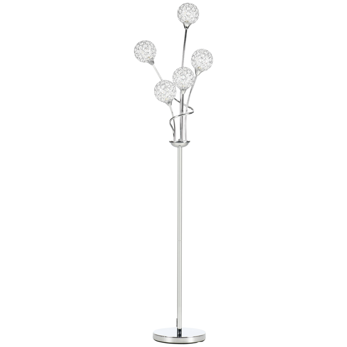 HOMCOM Crystal Floor Lamp, 5-Light Upright Standing Lamp, Silver